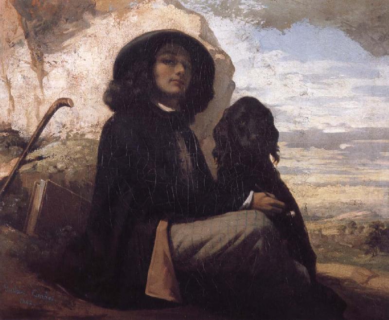 Gustave Courbet Self-Portratit with Black Dog oil painting picture